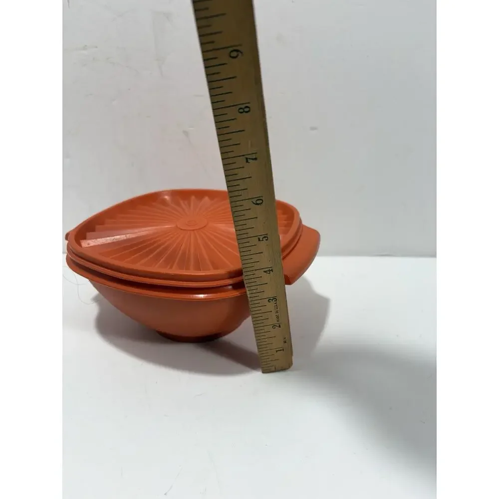 Set Of 2 Tupperware Servalier Bowl Yellow 9” W/ Lid: 837-4, Orange 8” Lid 839-16